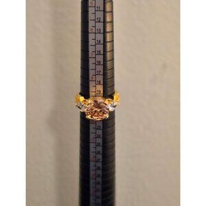 18K Gold-Plated Statement Ring with Large Champagne and Clear Stones, Size 9